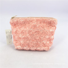 Pink Polyester Cosmetic Bags Toiletry Bag For Women Boat Flower Shape Gold Zipper Purse Makeup Bags